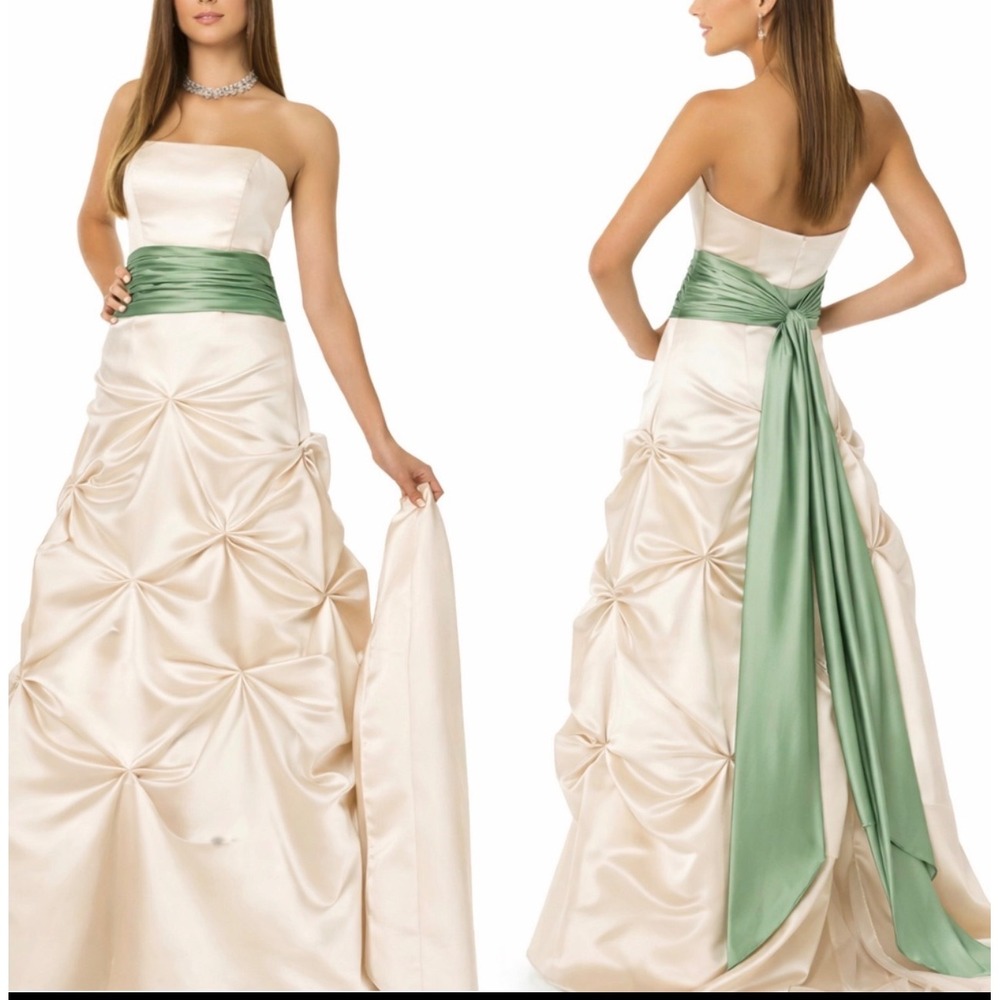 Bill Levkoff Style 550 Strapless Satin Gown Champagne Sage Green Size 8 NWT